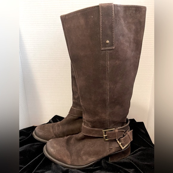 Clarks Shoes - 🤎 Clarks Plaza Steer Brown Knee High Boots 6.5 Leather Upper Suede Moto Comfy